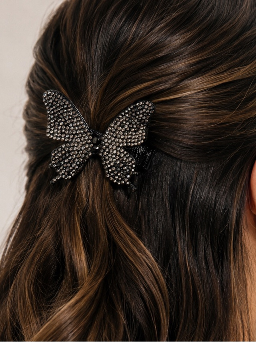NEW - Stun & Sparkle Black Ombré Rhinestone Butterfly Hair Clip Barrettes (2.5")